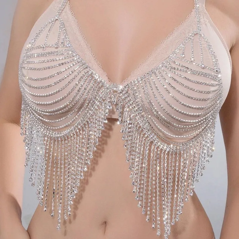 

Fashion Sexy Accessories Sexy Full Rhinestone Bikini Bra Set Nightclub Shiny Fringed Body Chain Sexy Lingerie Sex Games Lingerie