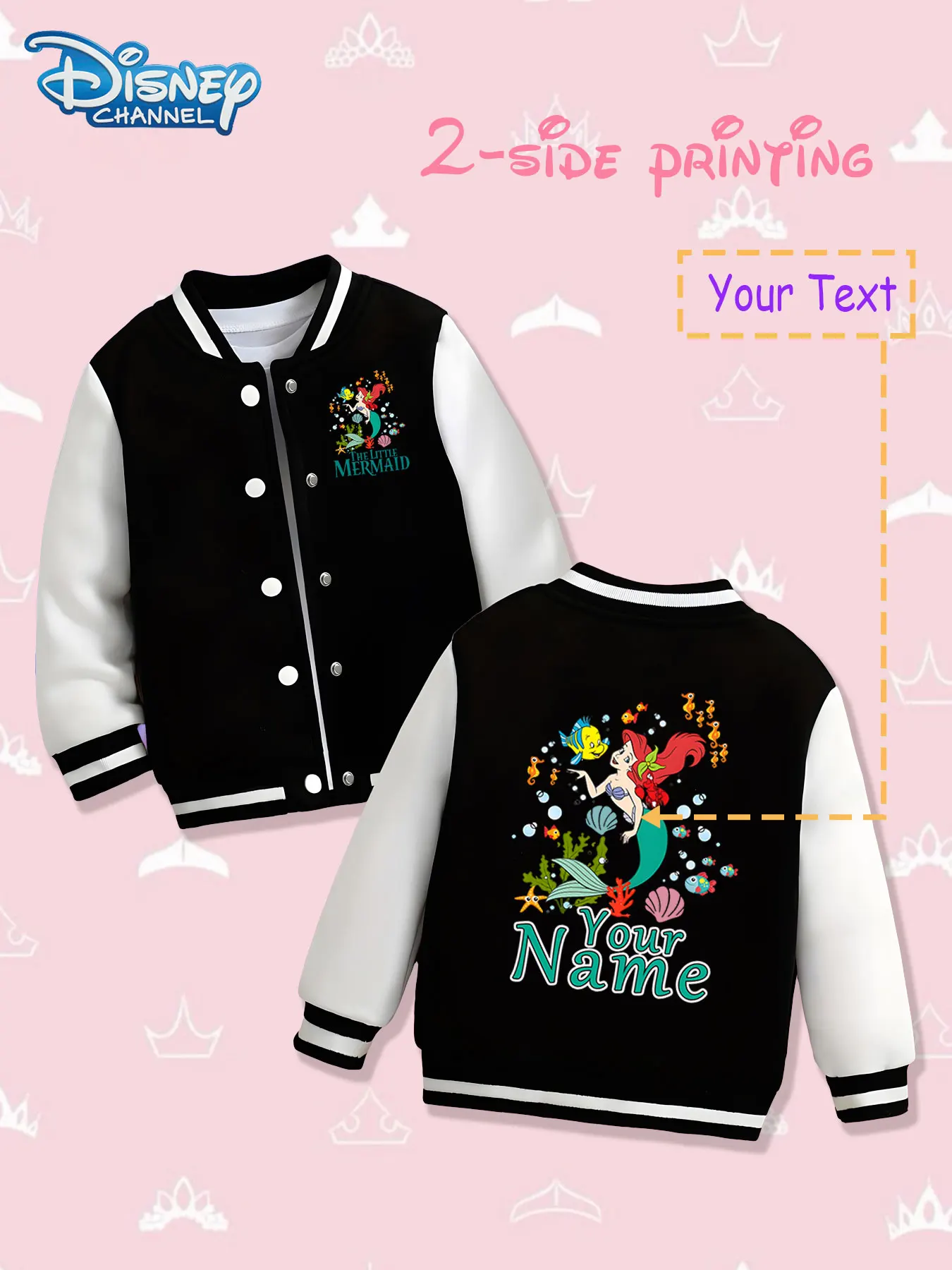 

MINISO Disney Little Mermaid Undersea World Girls Baseball Jacket - Double-sided underwater theme print, warm and childlike in a