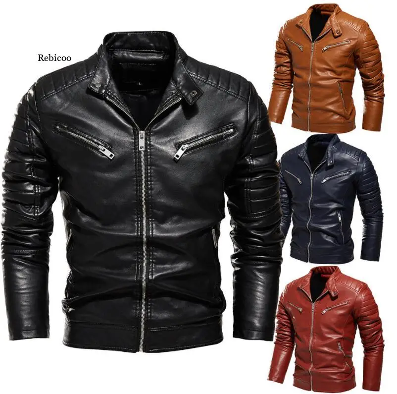 

Men Leather Jacket Motorcycle Coat Streetwear Biker PU Leather Outwear More Styles Men Warm Trendy Leather Clothes