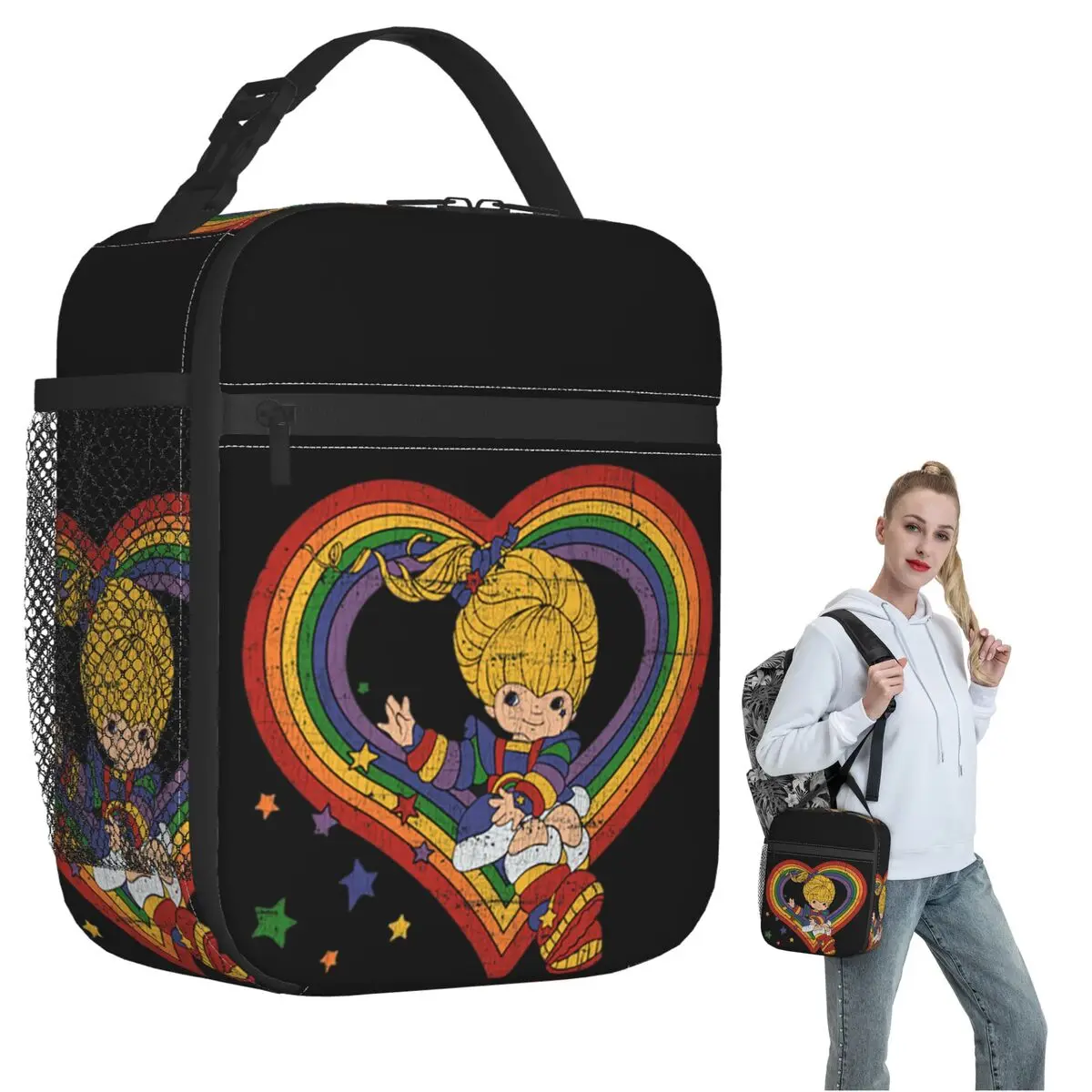 

Термосумка для обедов Rainbow Brite с изоляцией и изображением радужного сердца для женщин и детей, портативная сумка-тоут для еды, термосумка для ланча