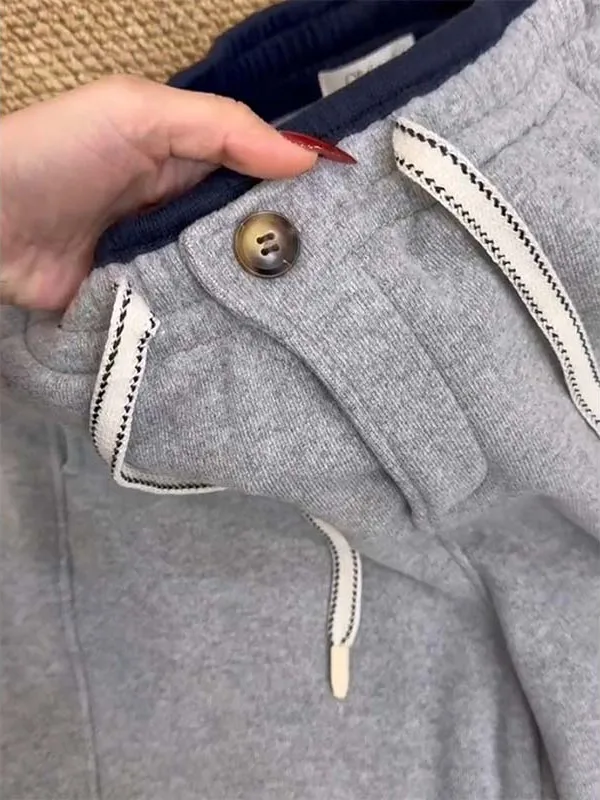 Calças de Moletom Femininas Quentes com Forro, Estilo Casual, Perna Larga, Cintura Alta, Fibra de Poliéster