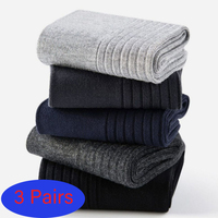 Plus Size 3 Pairs/Lot Men's Striped Cotton Business Breathable All Season Solid Color Warm Knit Middle Tube High Quality Socks