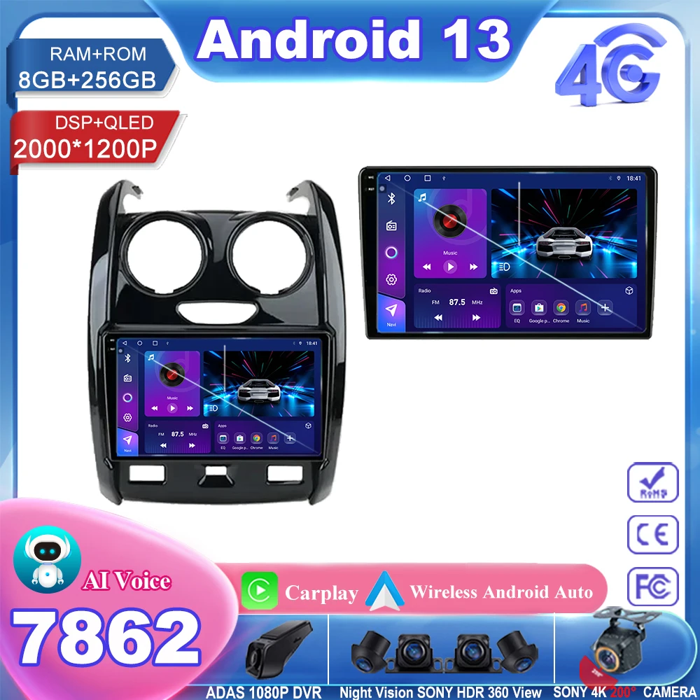 Android 13 For Renault Duster 2015 - 2021 For LADA Largus I 1 2021 Auto Radio Stereo Multimedia Player GPS Navigation NO 2din