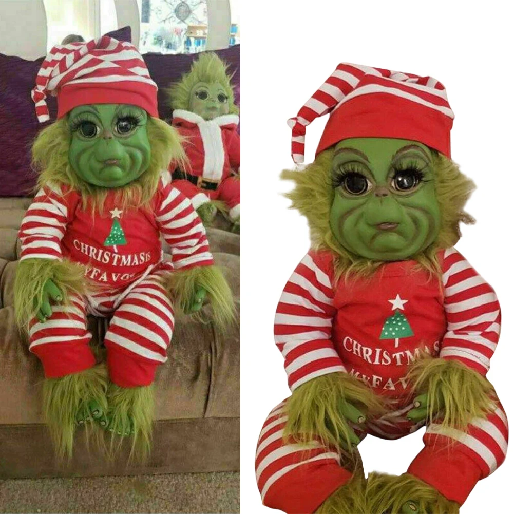 Christmas Grinch Baby Toys Silicone Stuffed Plush Toys Soft Green Monster Doll Christmas Decorations Plush Toy Xmas Kids Gifts