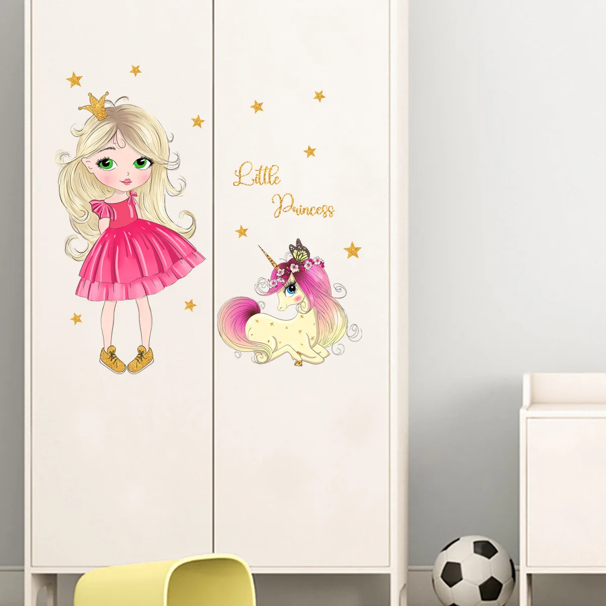 30*60cm Little Girl Unicorn Star Wall Sticker Kawaii Cute Background Wall Living Room Bedroom Decoration Wall Sticker Ms6213