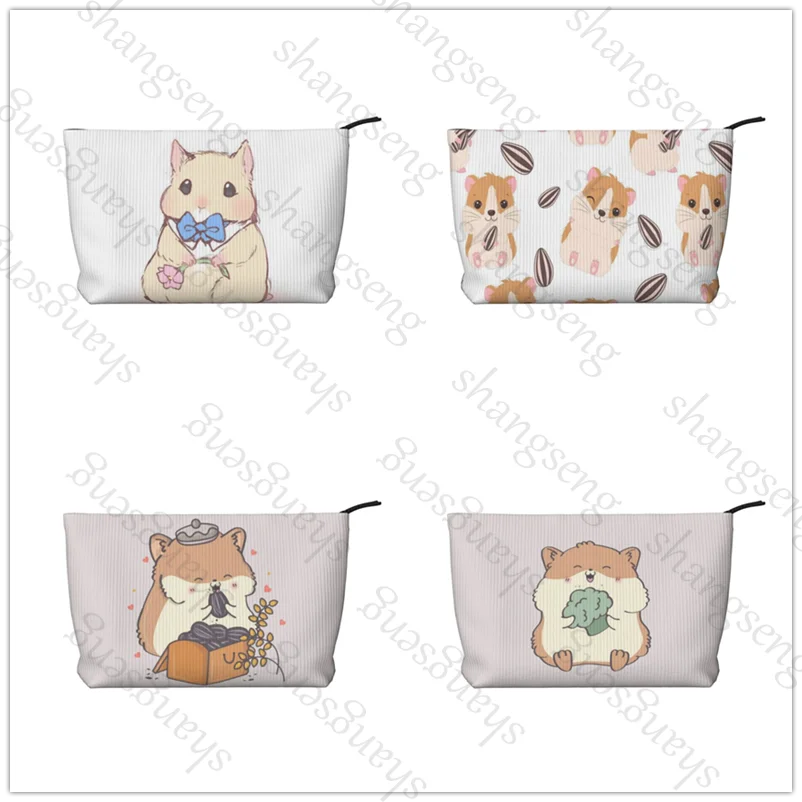 

Cartoon Hamster Cosmetic Bag Toilet Storage Bag Women's Box Luxury Travel Zipper Corduroy Print Storage Bag Gift
