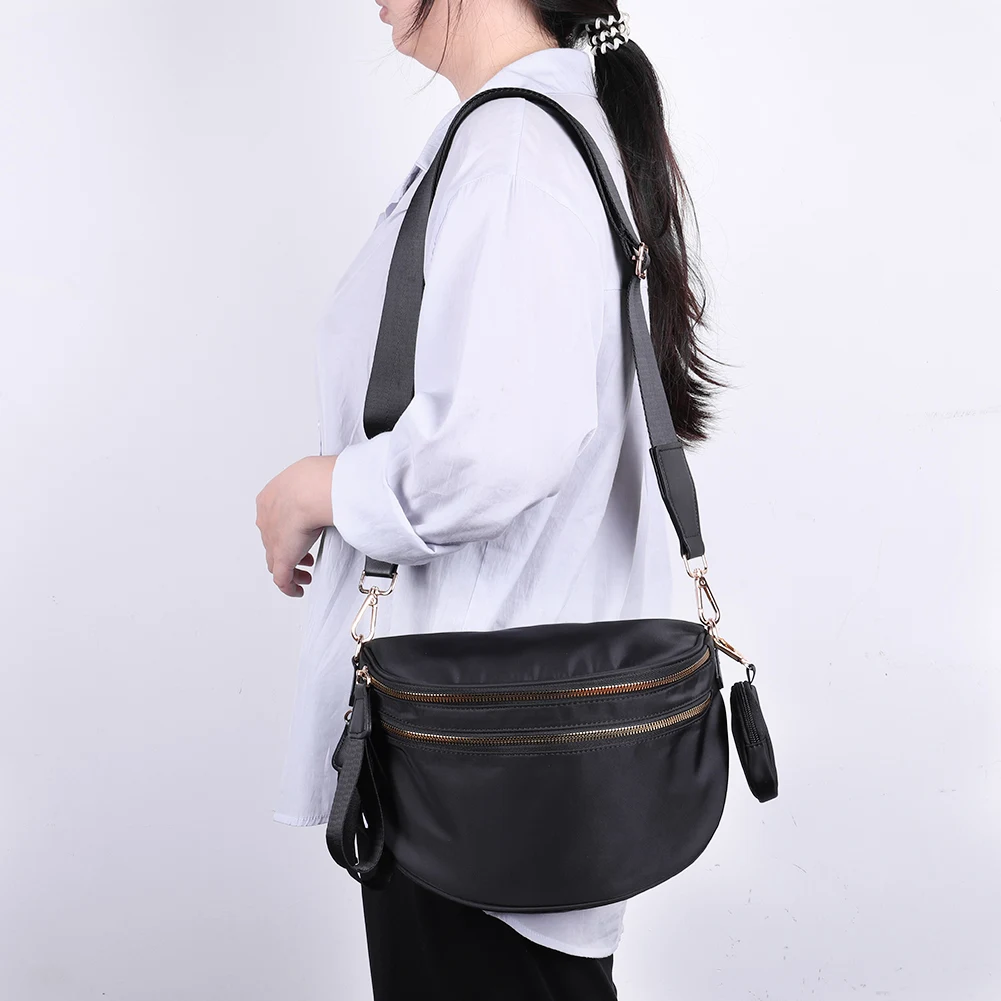 

Women Fashion Crossbody Bags Black Shell Bag Sport Chest Bag with Earbuds Bag Retro Causal Waist Bag Lightweight Shoulder Bag