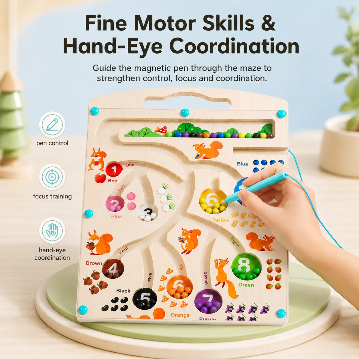 Children\'s maze toys, magnetic walking beads game, early education with pen training, math color cognitive classification