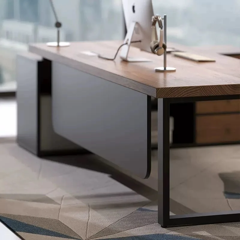 مكتب تنفيذي مصمم خشبي، مكاتب كمبيوتر قائمة فاخرة باللون البني القوي، أثاث مكاتب Scrivania الكبير الحديث #5