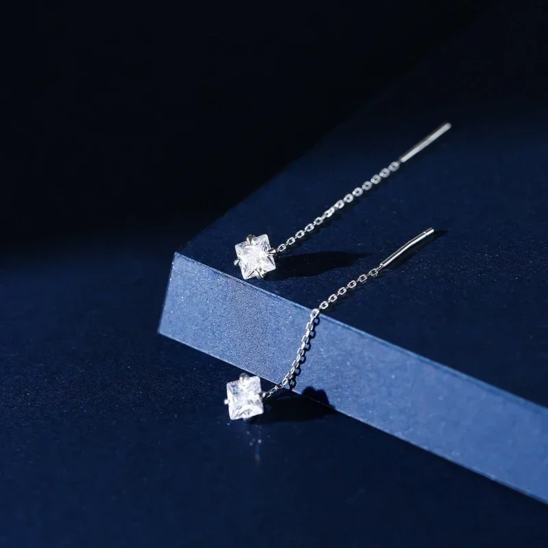 INZATT Real 925 Sterling Silver Square Star Heart Short 4CM Chain Tassel Drop Earrings For Women Classic Geometric Fine Jewelry