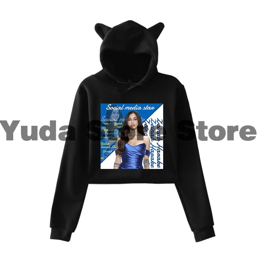 

Zeinab Harake Cat Ear Hoodie Women Long Sleeve Cropped Sweatshirts Female Casual Streetwear Crop Tops Style5
