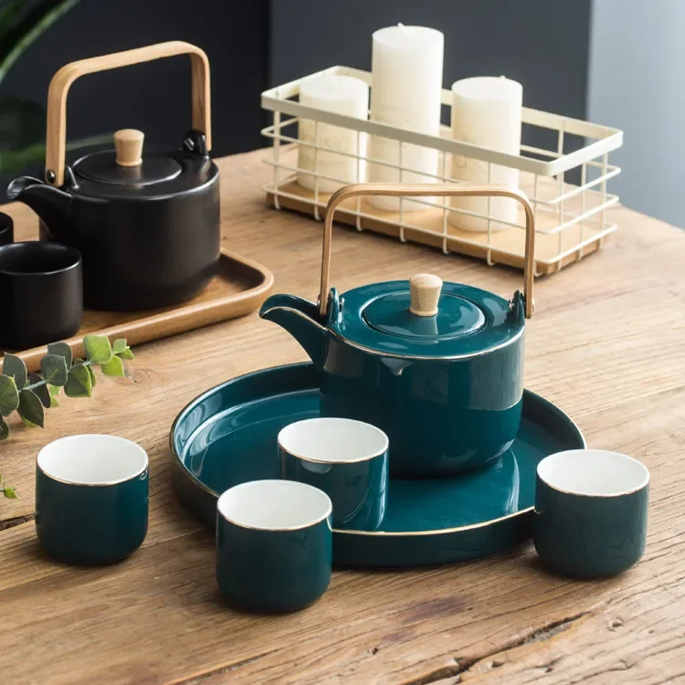 

Nordic Creative ceramics Tea set Coffee cup Suit Afternoon tea Household Scrub tray Kitchen decoration storage tea pot with cup