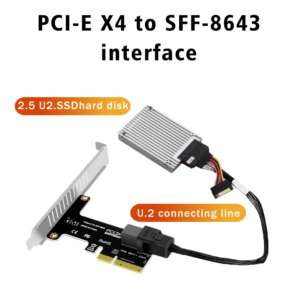 การ์ด Pcie X4 To SFF-8643การ์ด U.2 Nvme SSD Solid State Hard Disk Adapter สำหรับสล็อต Pci-E X4/X8/X16