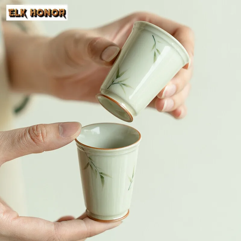 كوب خيزران رئيسي مطلي يدويًا ، كوب دائري عالي القدمين ، إبريق ماء ياباني ، وعاء عطر ، خدمة شاي ، منزلية ، 45 أو 2 لكل لوطة