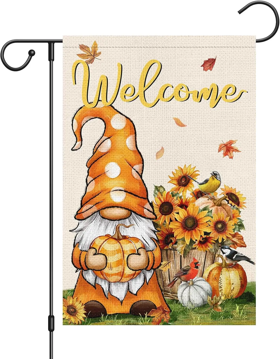 Gnome Fall Garden Flag 12x18 Inch Double Sided Vertical, Autumn Sunflower Pumpkin Burlap Welcome Flag Seasonal Yard Outside Deco