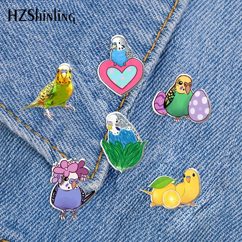 2022 New Budgies Acrylic Lapel Pin Cute Bird Epoxy Butterfly Clasp Pin Handmade Butterfly Brooch