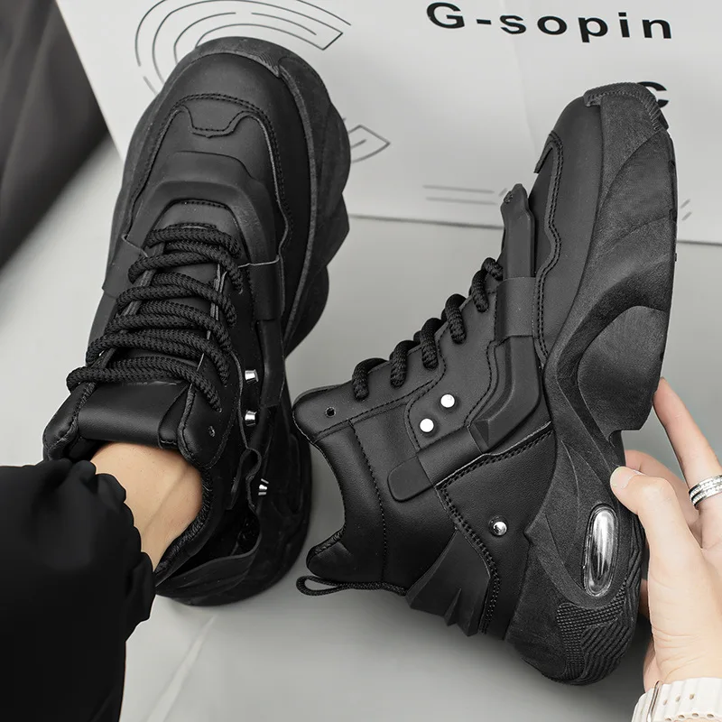 

Men's Platform Sneakers Fashion High-top Casual Shoes High Quality Leather Shoes Mens Thick-soled Height Increasing Sports Shoes