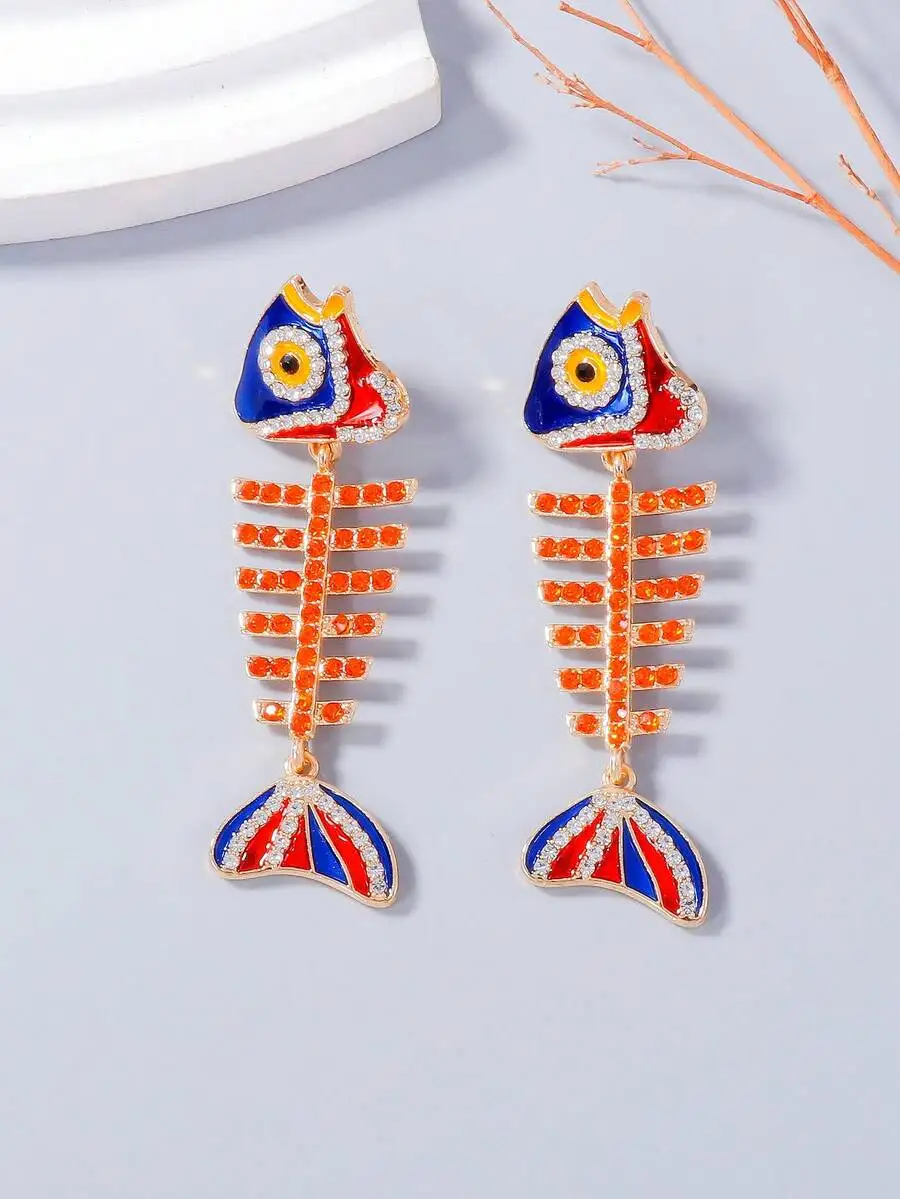 Playful Fish Shaped Crystal Dangle Earrings