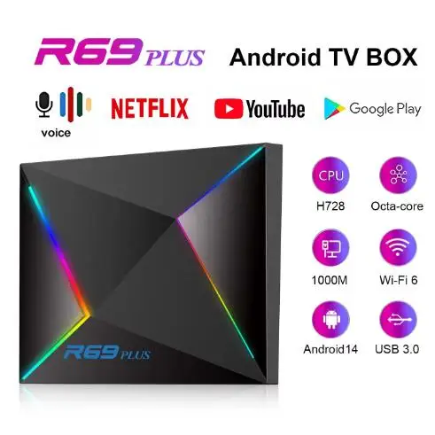 R69 Plus Smart Android 14.0 TV Box 4GB 64GB Allwinner H728 Octa Core 2.4G/5G Wifi BT5.0 Media Player Set Top Box 1000M USB 3.0