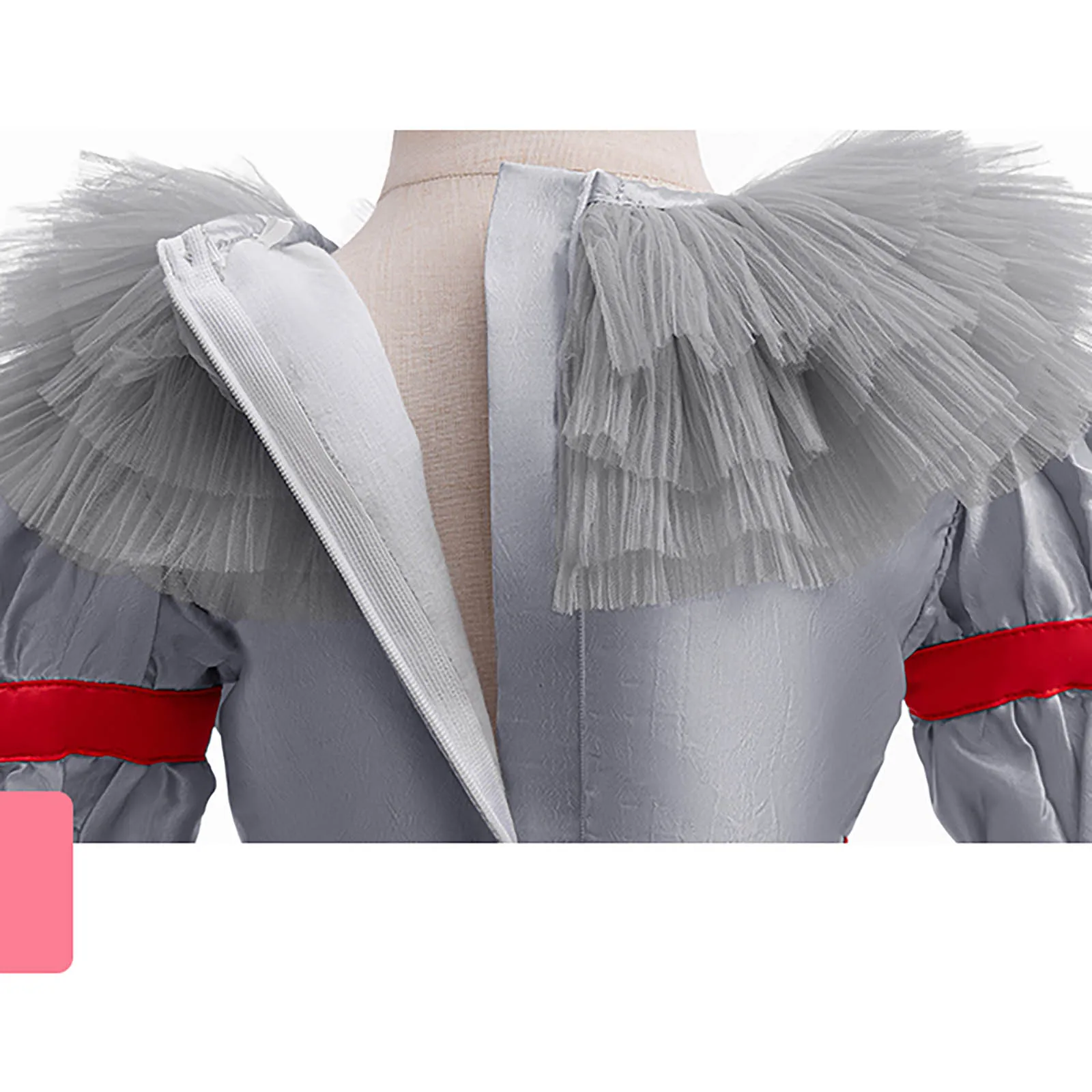 Halloween Cosplay Costume Unisex Kids Silver Grey Ruffle Neck Long Sleeves Horror Clown Top And Pants Set Carnival Circus Outfit