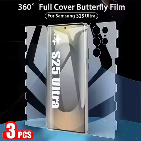 3PCS 360° Butterfly Full Body Cover Screen Protector For Samsung S25 S24 S23 S22 S21 S20 Ultra Plus FE S25 Edge Hydrogel Film