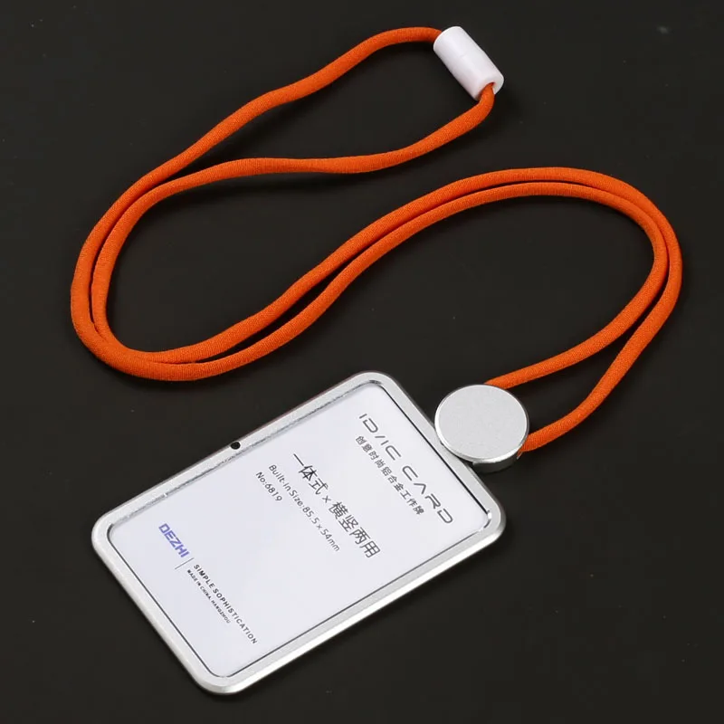 1pc Aluminum Alloy Material ID Card Badge Holders With Safety Lanyard Vertical And Horizontal Name ID Card Cover Office Supplies