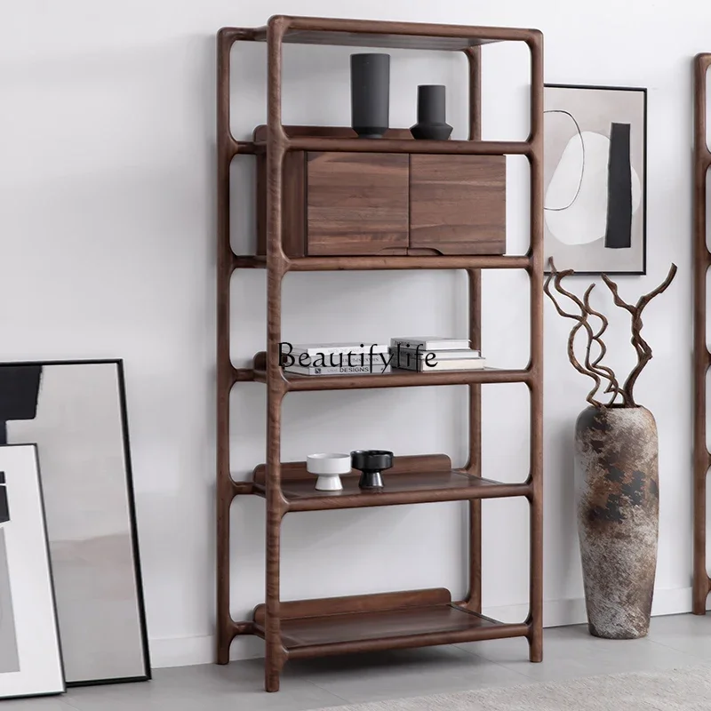 

yj5 Nordic modern minimalist North American black walnut living room porch partition storage lattice rack