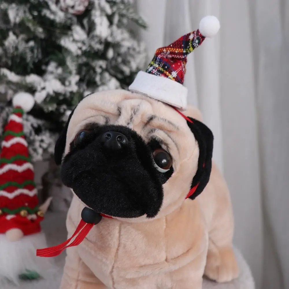 Decorative Christmas Pet Hat Adjustable Cloth Puppy Christmas Hat Red/Green with Drawstring Xmas Cat Santa Hat Party