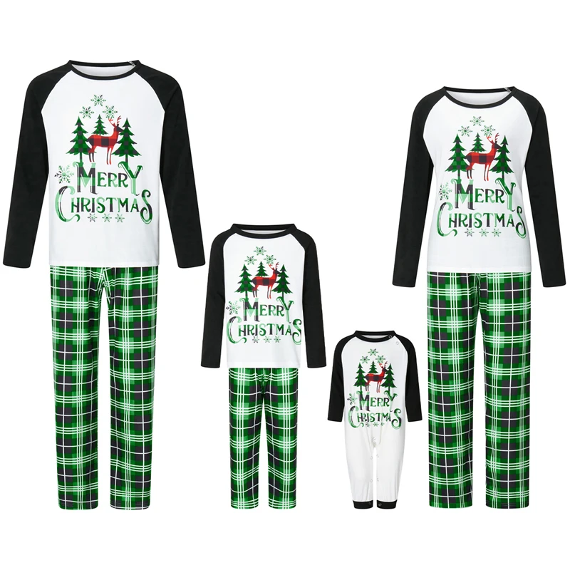 Christmas Family Pajamas Matching Set Red Reindeer Print Long Sleeve Tops and White Snowflake Pants Sleepwear