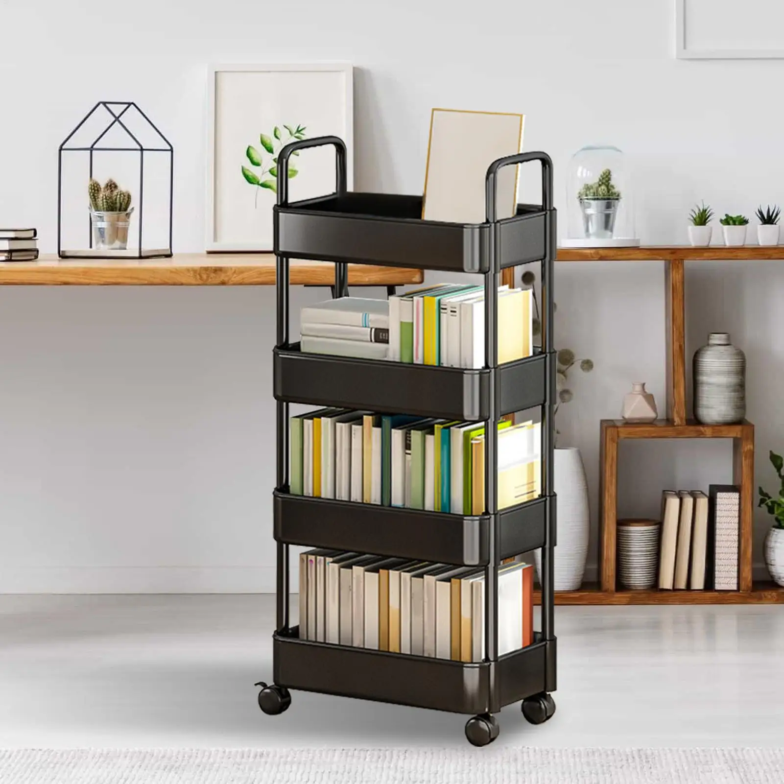 

Катящаяся универсальная тележка, тележка для книг на колесиках, 3/4 уровня, тележка для хранения утилит на колесах, многофункциональные стеллажи для хранения