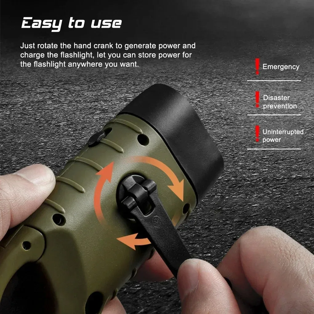 Mini Solar LED Flashlight Hand Crank Solar Powered Waterproof Outdoor Torch Portable Clip Light for Camping Hiking Cycling
