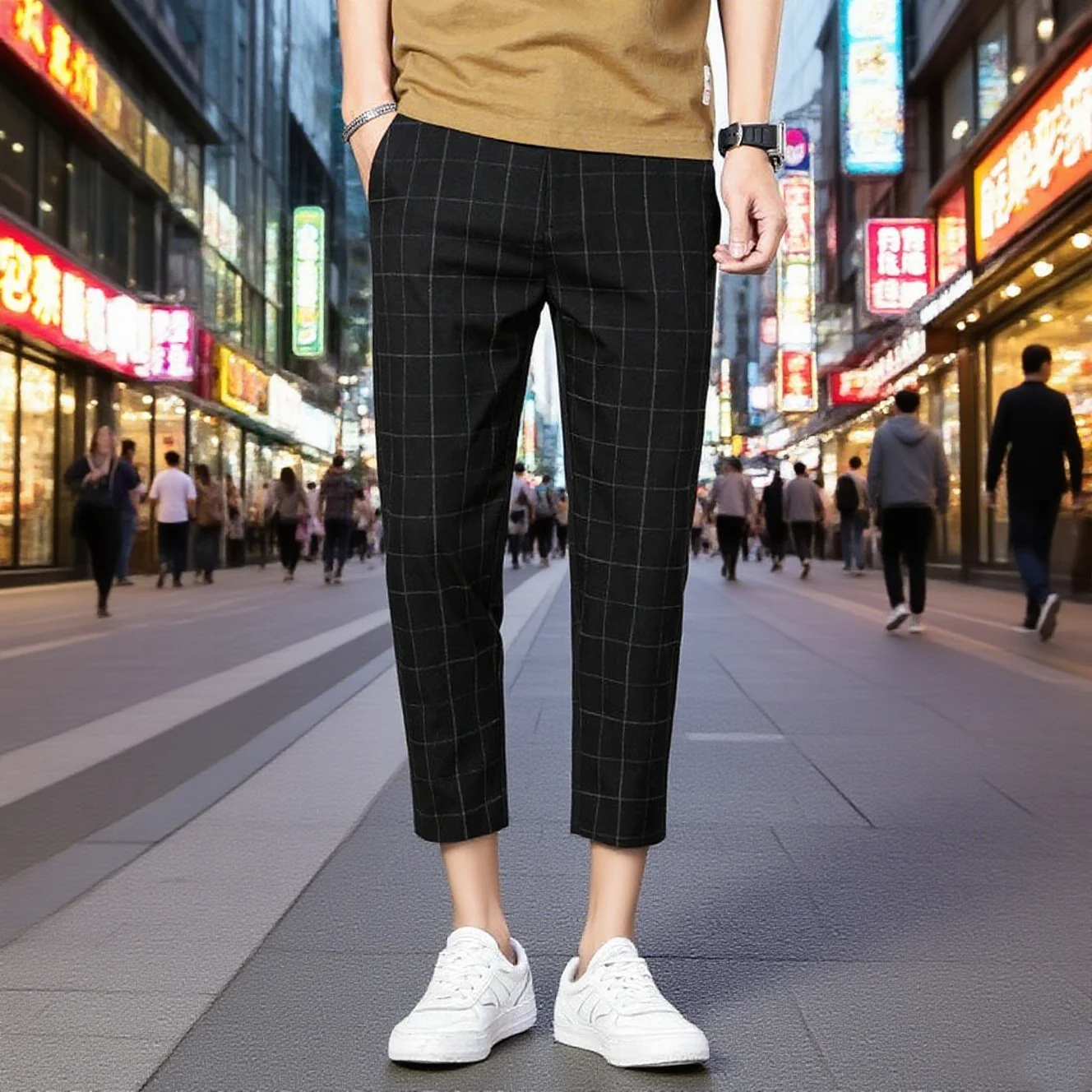 

Новые мужские повседневные спортивные брюки, повседневные клетчатые брюки, попрощайтесь на монопонию и прохладное время повседневной носки, укороченные брюки в клетку.
