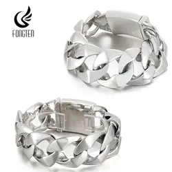 Fongten Shiny Stainless Steel bracelet For Men Cuban Chain New Male Non Fading Waterproof Silver Color Jewelry Surprise Gifts