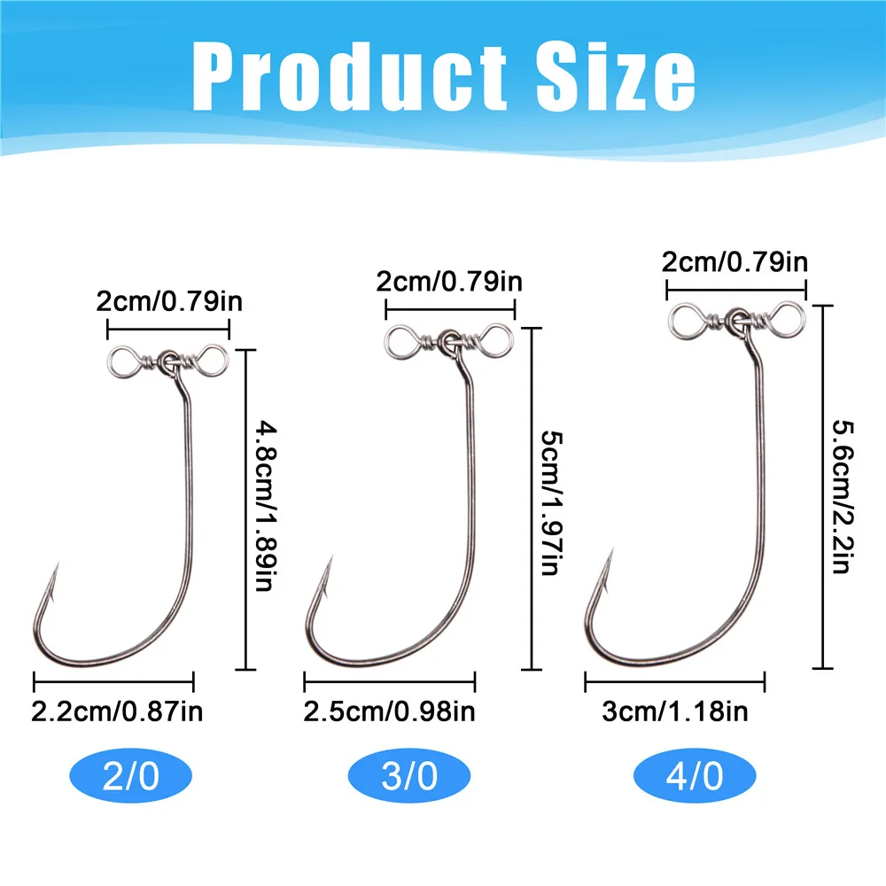 20Pcs Drop Shot Hooks in-line Drop Shot Rig and Swivels 2/0 3/0 4/0 Fish hook Drop Shot Rigs for Crappie Bass Fishing Kit