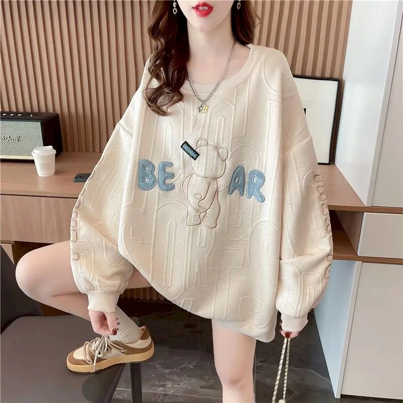 Korean Cartoon Cute Pullovers Women Embroidery Chic Design Sweatshirts Spring Autumn Trend Loose Crewneck Pullover Y2k Clothes