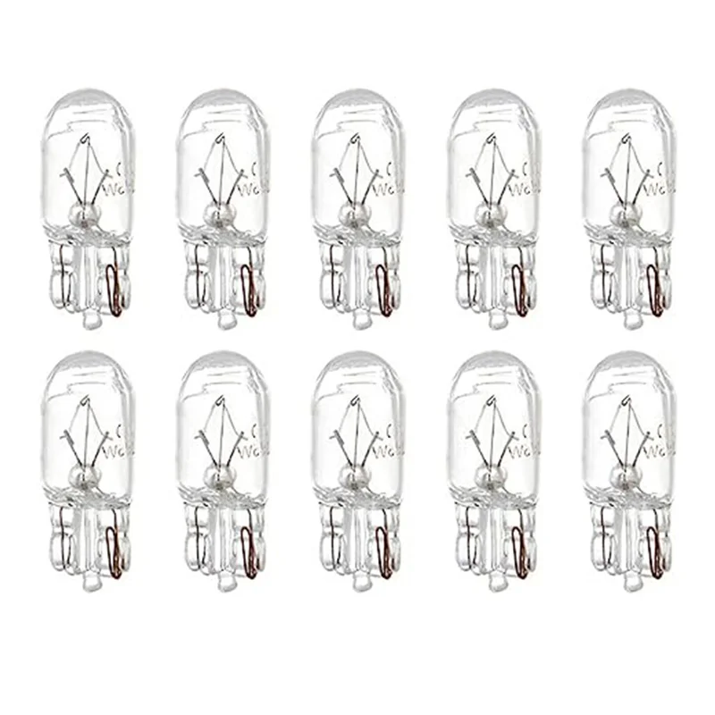 T10 W5W 501 194 Automotive Bulbs (10-Pack) - 12V 5W/3W Single Filament Signal & Marker Light Bulbs