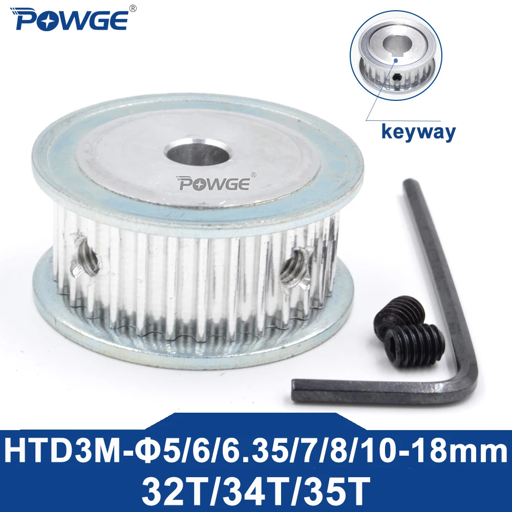 POWGE 32 34 35 teeth HTD 3M Timing Pulley AF Bore 5/6/6.35/7/8/10/12/14/15/16/17mm for HTD3M belt width 6/10/15/20mm 32T 34T 35T