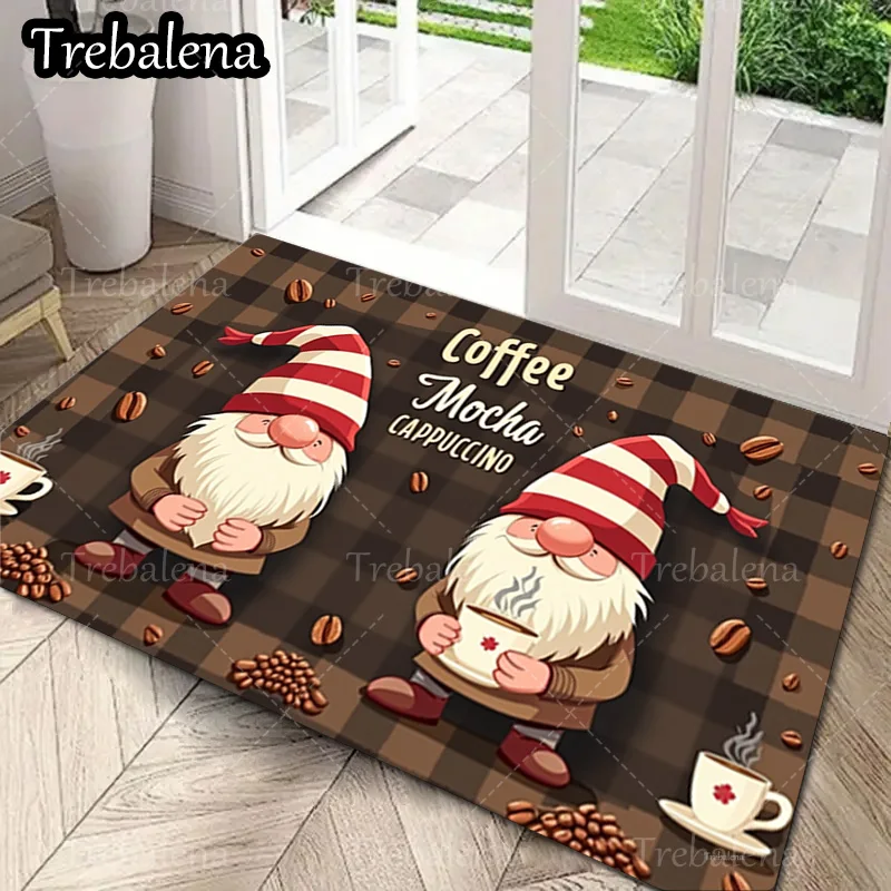 1pc ウェルカムドアマットクリスマスノームコーヒーテーマ玄関マット家の装飾用