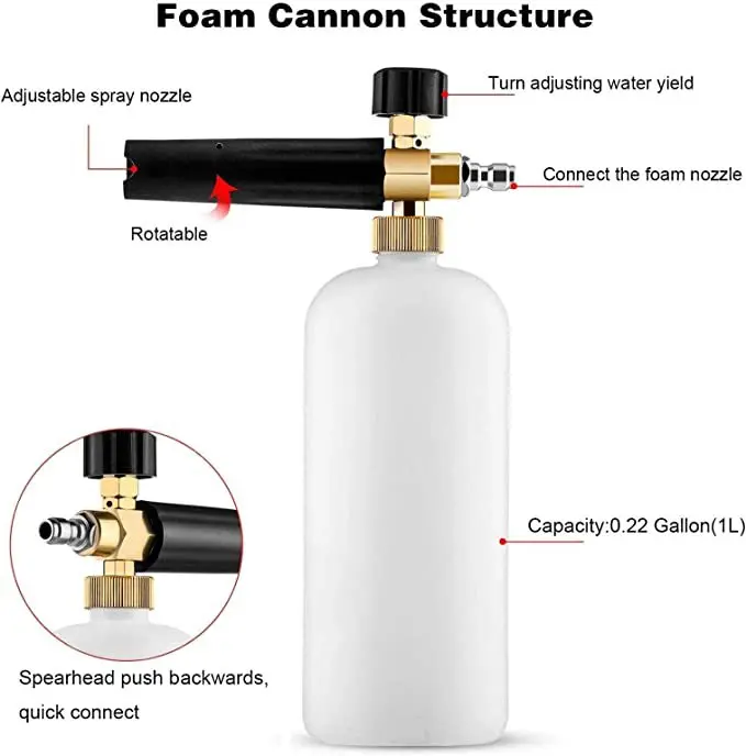 LUSQI Pressure Washer Gun Snow Foam Lance Cannon Foam Blaster With Pressure Washer Nozzle Tip Jet Wash Gun