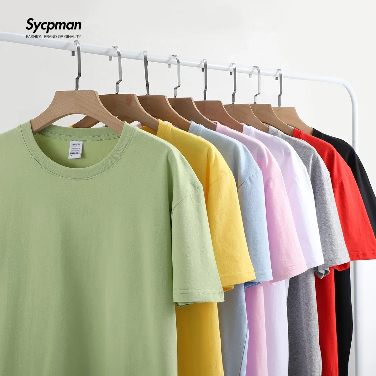 Sycpman 180grams 6.35oz Cotton Solid Tshirts Mens Short Sleeve Clothing Tees Woman Customized Products Summer OEM ODM