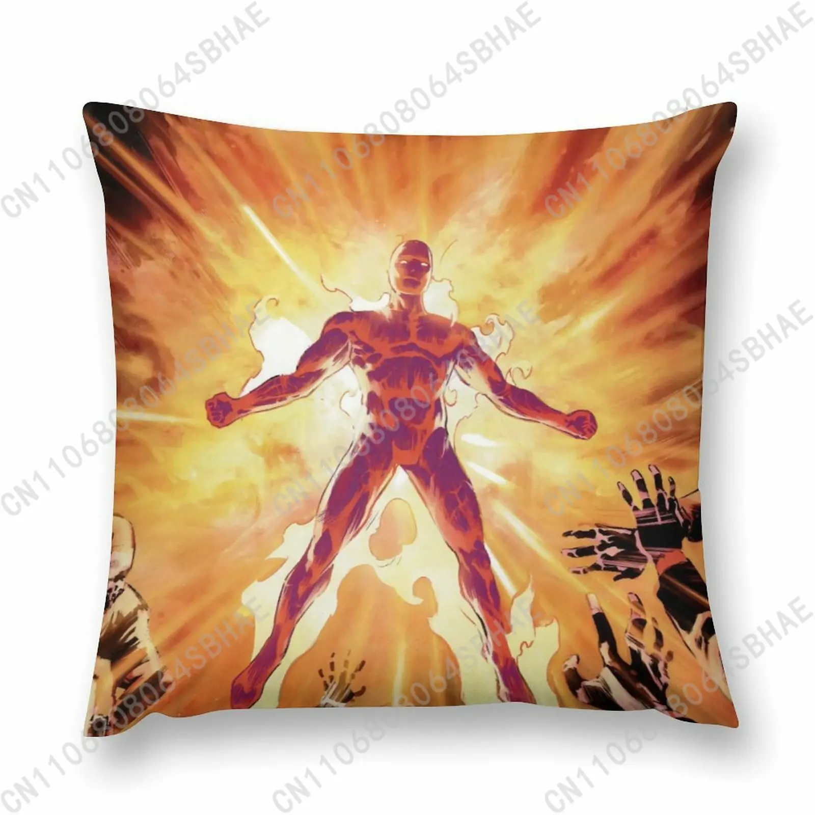 

Marvel Human Torch Custom Pattern Short Plush Pillow Cover Soft Short Fur Cushion Living Room Personalized Decor Cosplay