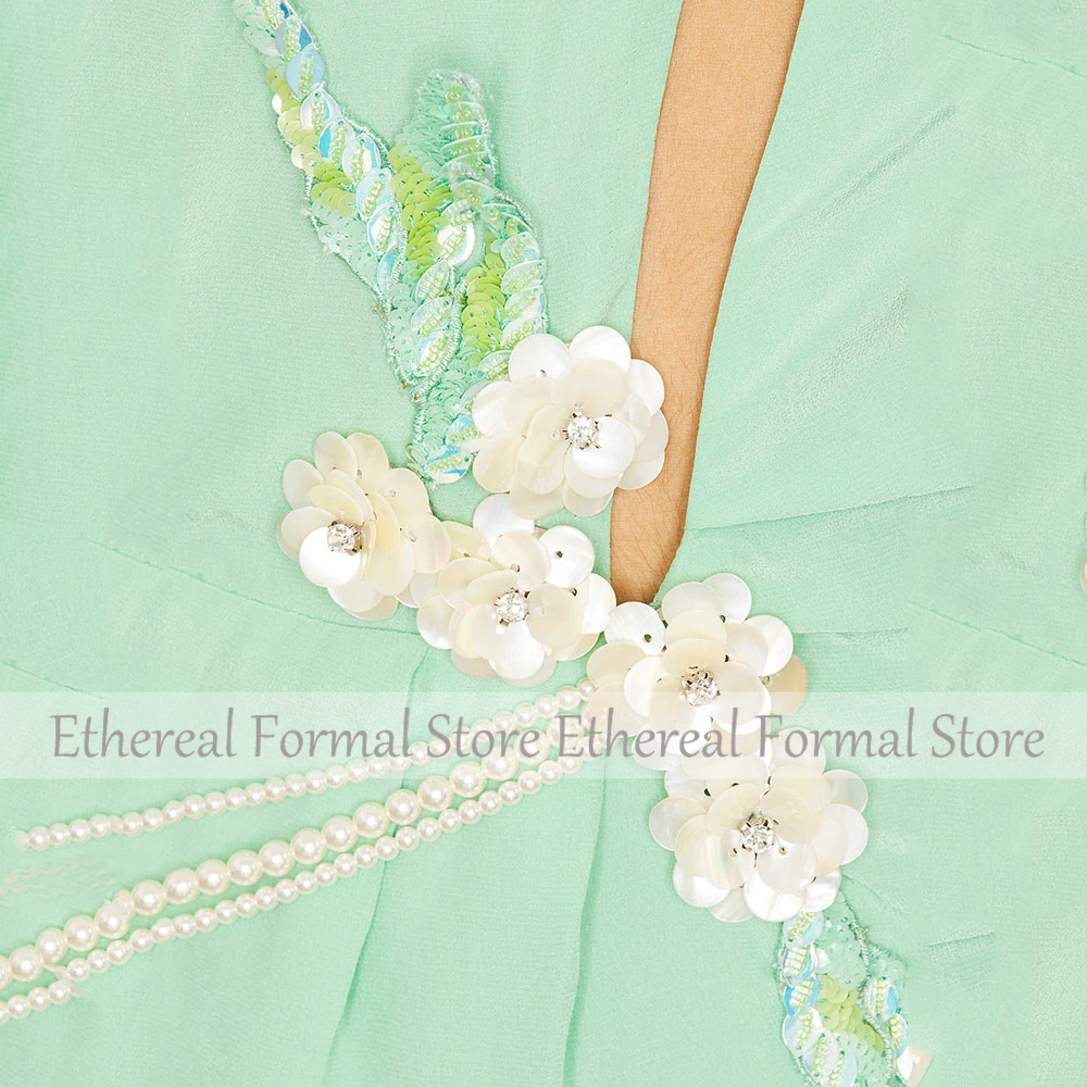 Beauty Evening Dress for Wedding Pearls Beading One Shoulder A Line Women's Evening Gown Sleeveless Ankel Length Formal Dresses