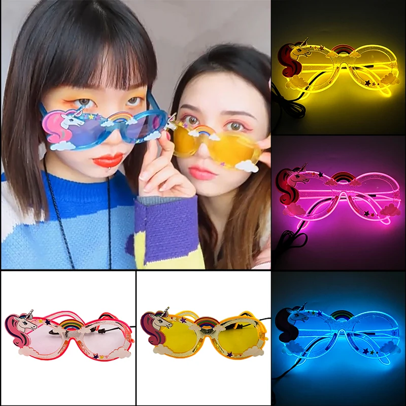 1Pcs LED Light Unicorn Rainbow Party Sunglasses Unicorn Theme Party Costume Glasses Photobooth Props For Holiday Party Decor