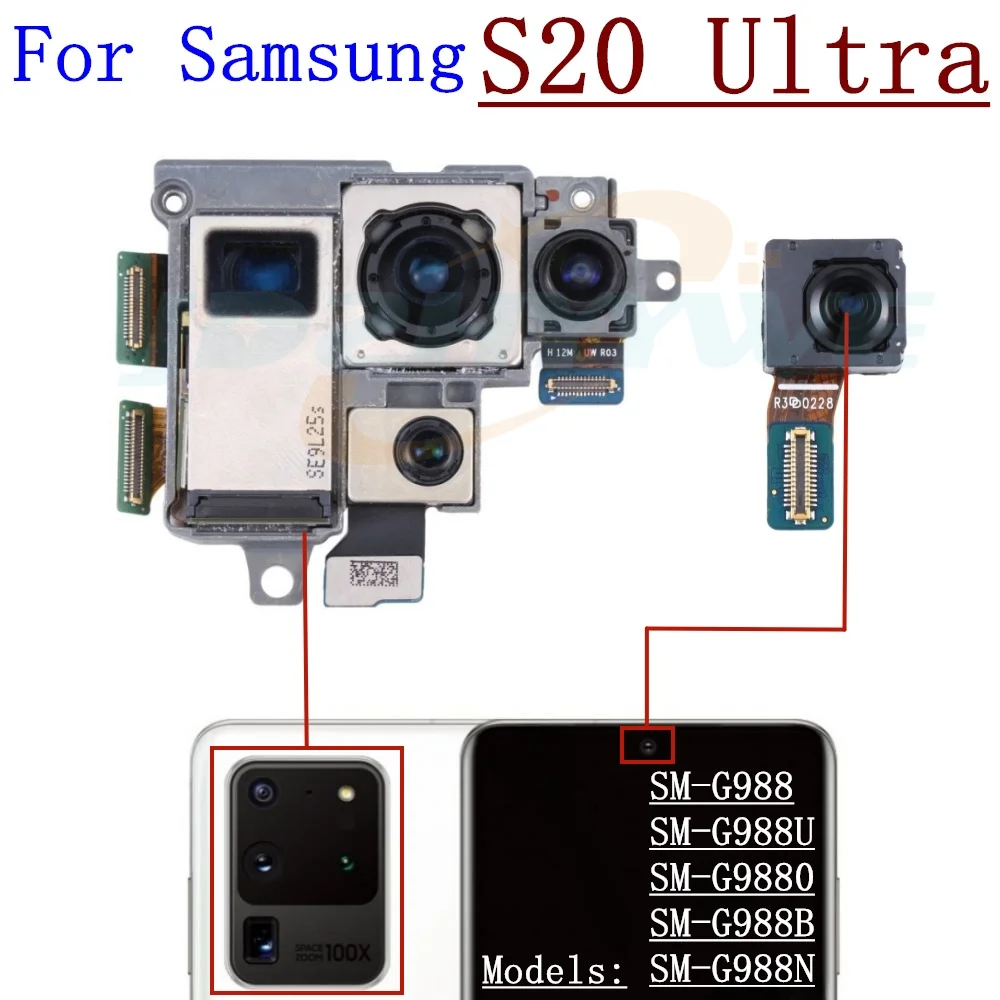 Front Back Camera For Samsung Galaxy S20 Ultra G988 Selfie Frontal Backside Main Rear Facing Camera Module Flex Parts