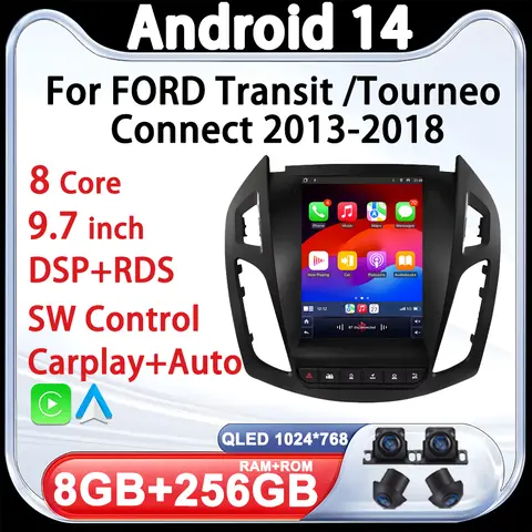FORD Transit Tourneo Connect 2013-2018 Tesla Style 9.7 인치 차량용 멀티미디어 비디오 플레이어 미러 링크 Android Auto 8 Core