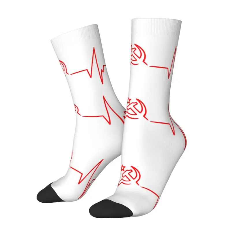 Custom Heartbeat Rossia Russia CCCP Men's Crew Socks Unisex Fashion USSR Spring Summer Autumn Winter Dress Socks