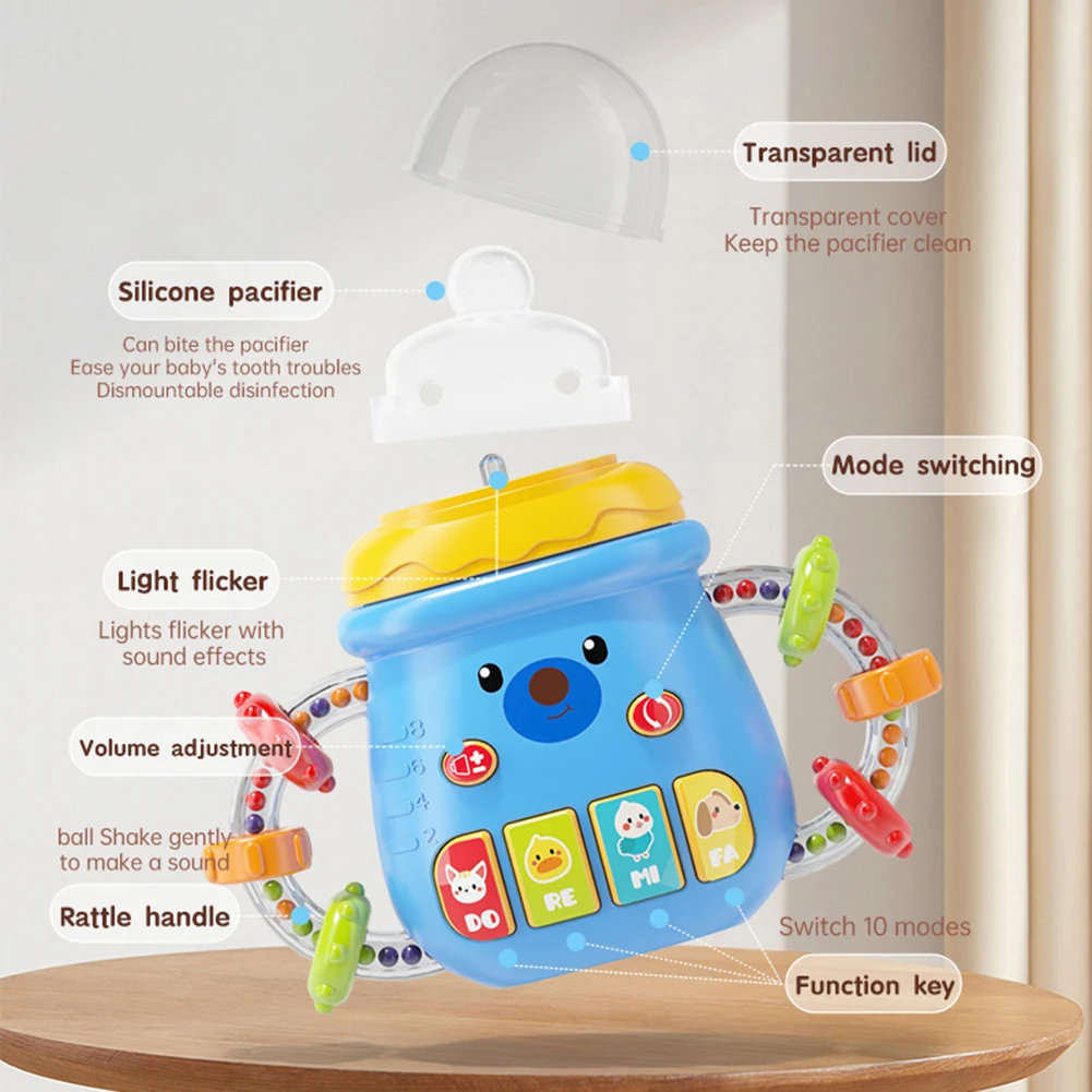 Baby Bottle Shape Musical Light-Up Educational Machine, Brinquedos Montessori Coloridos Engraçados, Presente Novidade para Criança