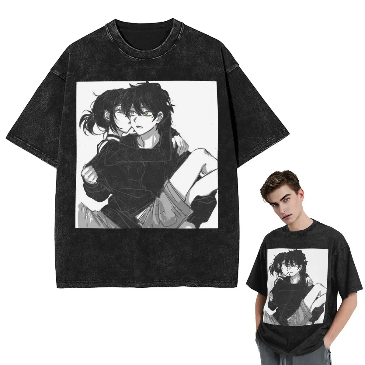 

Streetwear T-Shirts Ashley And Andrew Washed T Shirt Short Sleeve Hip Hop T-Shirt Tops Tees for Men Women