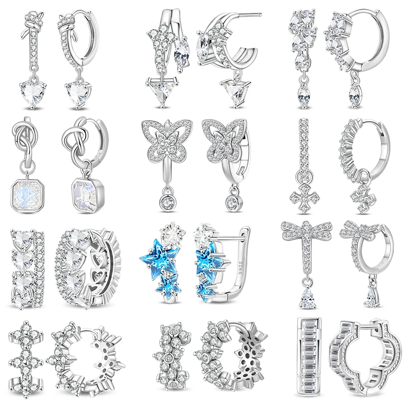 

925 Sterling Silver Earrings Sparkling Zircon Butterfly Dragonfly Cross Earrings For Women Fine Birthday Engagement Jewelry