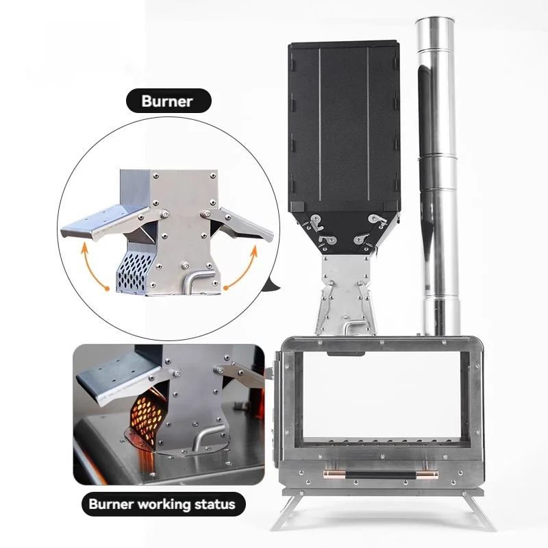 Pellet  Stove Secondary Combustion Firewood Stove Brazier Tent Furance Stainless Steel Heater Outdoor Camping Stove with Chimney